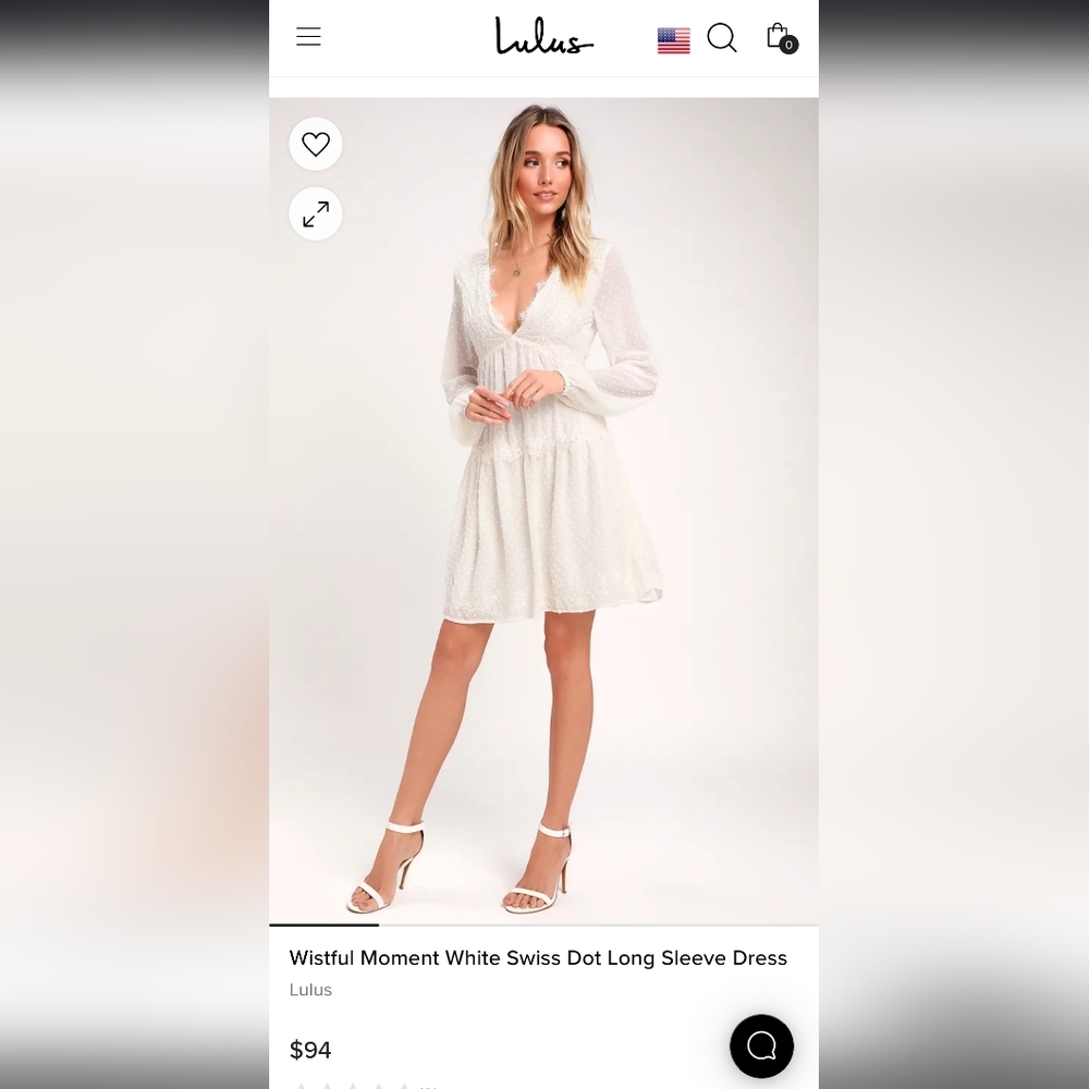 NWT Lulus | White Swiss Dot Long Sleeve Dress | Size Small - Picture 2 of 9